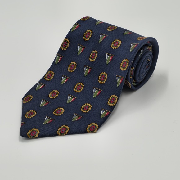 Tommy Hilfiger Other - Tommy Hilfiger‎ Men's Silk Tie Navy Blue Geometric Crest Shield Pattern Necktie